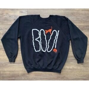Vintage 90's Hanes Women's XL Black & Orange Halloween Cat & Pumpkin Sweatshirt